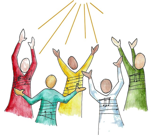 Image - Drawing by Amy Burton - 5 singers with their arms lifted in worship.
