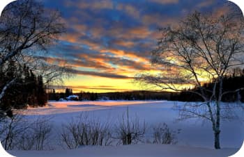 Image: Snowy winter landscape at sunset Image: Snowy winter landscape at sunset