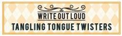 Image: Retro label. Text: Tangling Tongue Twisters