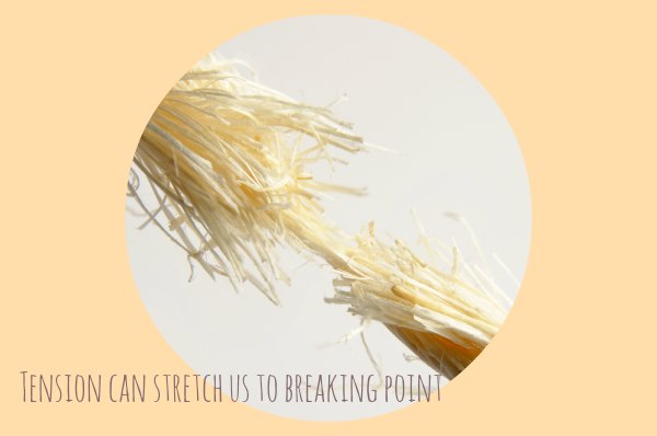 Image: A rope stretched to breaking point. Text: Tension can stretch us to breaking point.