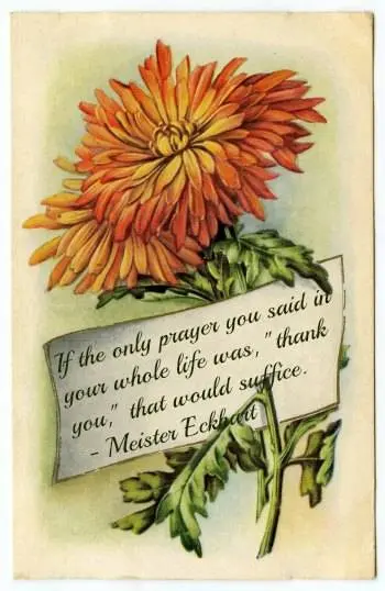 Vintage thanksgiving card with the quote: If the only prayer you said in your whole life was thank you that would suffice.