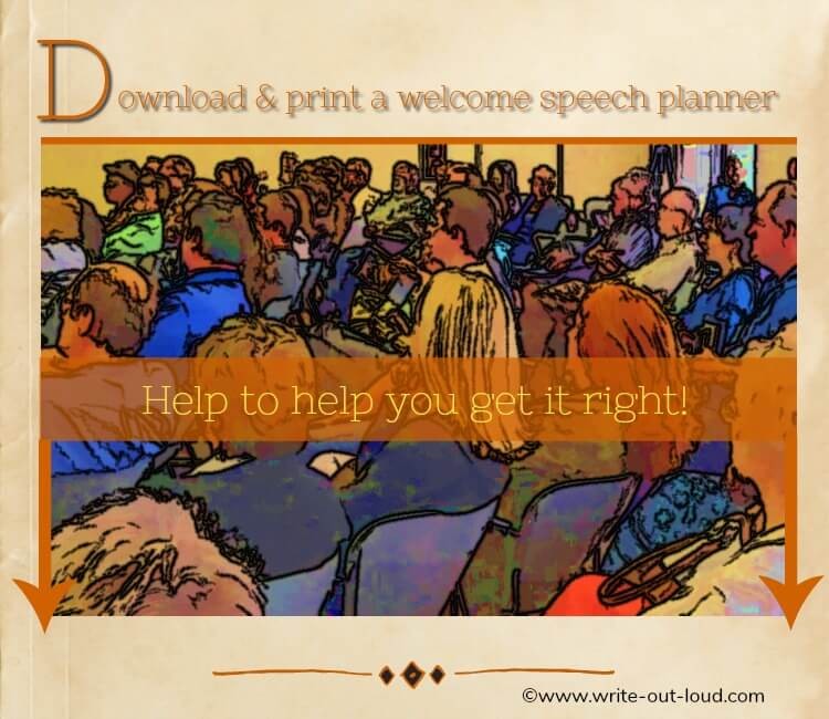 Image: cross section of an audience. Text: download a welcome speech planner