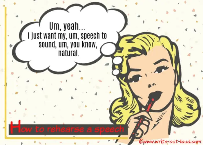 Image: retro woman musing. Text: Um, yeah. I just want my um, you know, speech to sound, um yeah, you know, natural.