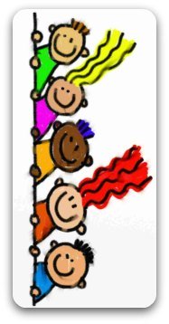 Vertical line of happy cartoon children Vertical line of happy cartoon children