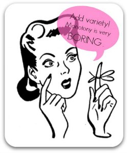 Retro graphic -woman with a piece of string tied around her finger - a reminder to add variety